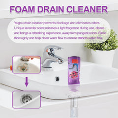 Yugou Foaming Drain Cleaner in a bathroom drain eases clogs and odors.