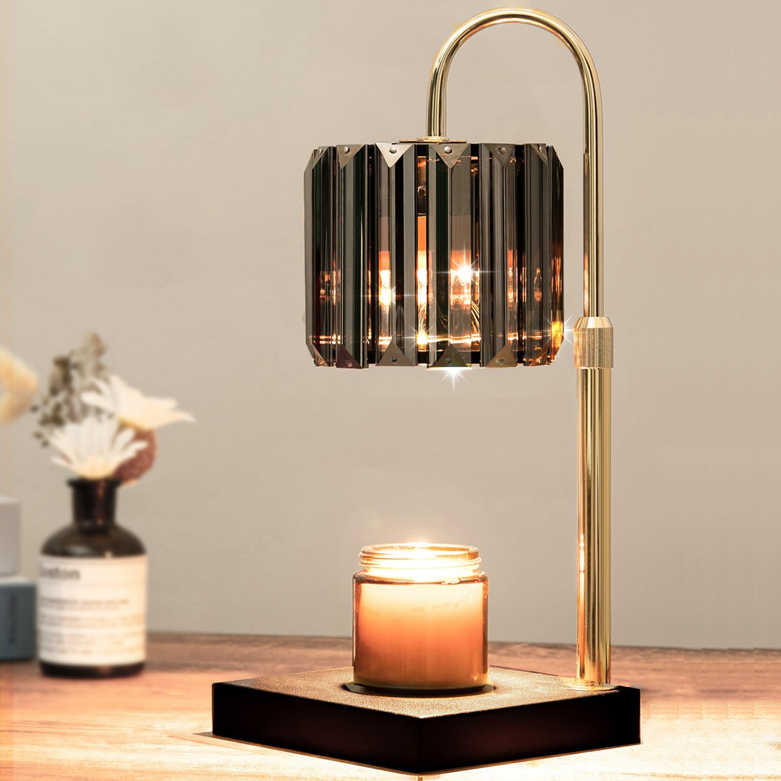 Yuichoy Candle Warmer Lamp with glass shade on a stable base for flameless fragrance