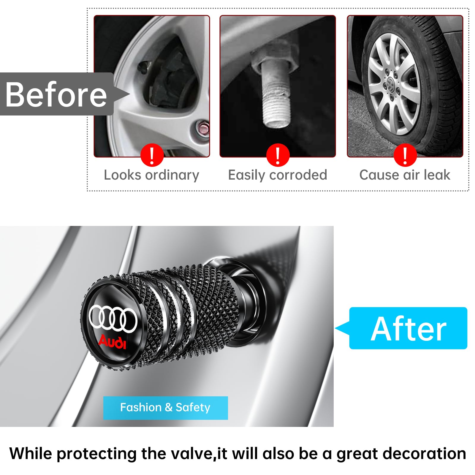 YUIQIEUY anodized black valve cap adds style and durability to wheels.