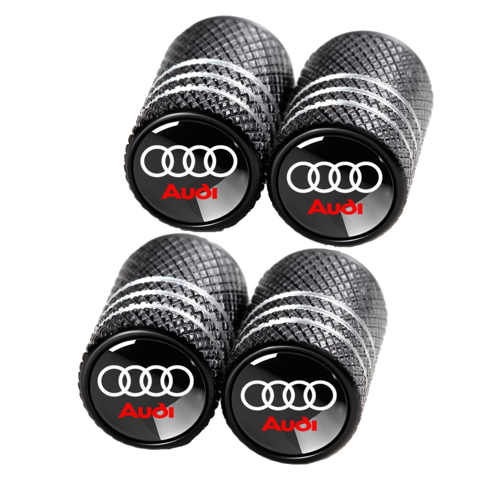 YUIQIEUY tire valve cap in black 4-pack with durable aluminum construction.