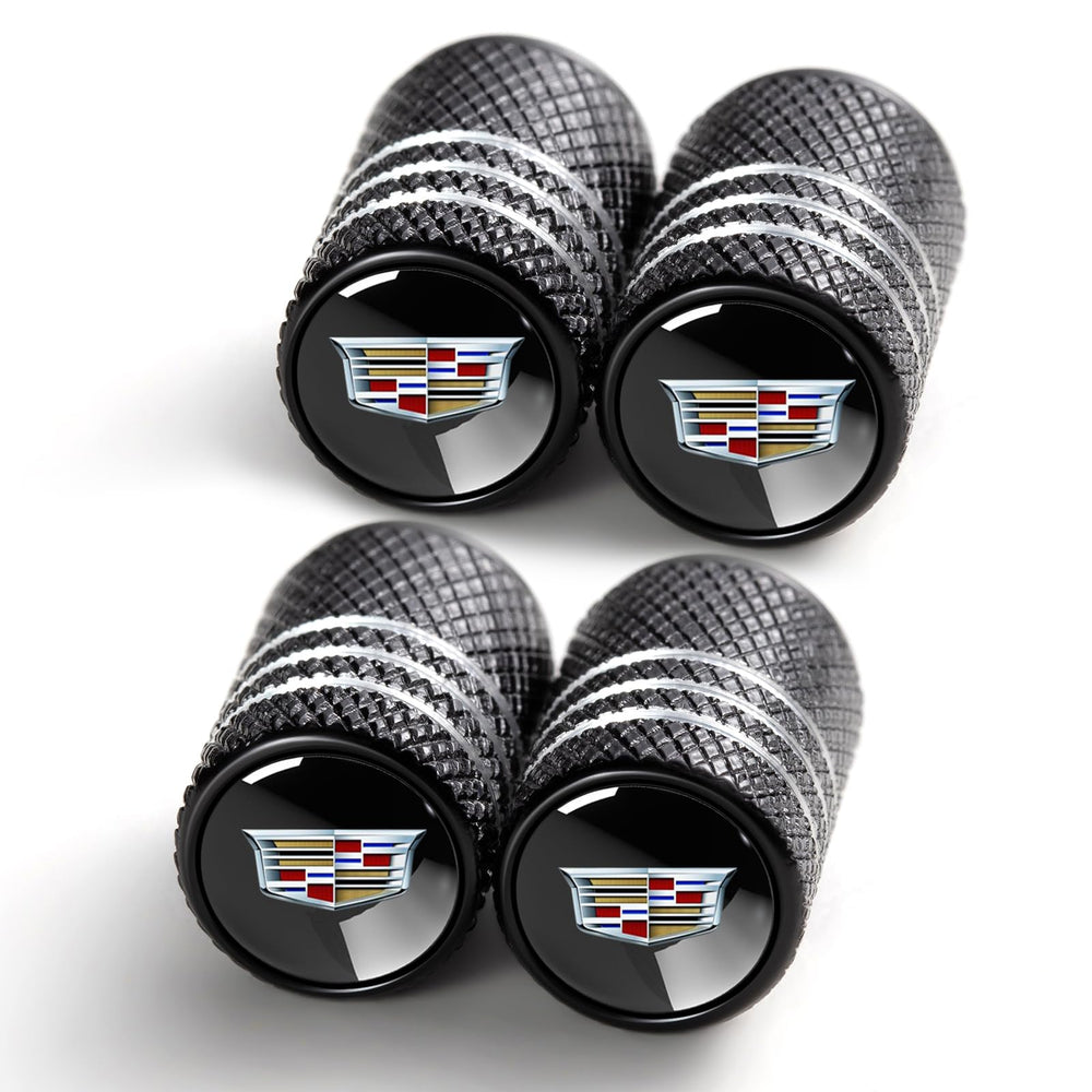 YUIQIEUY tire valve caps close-up with black anodized finish for durable style.