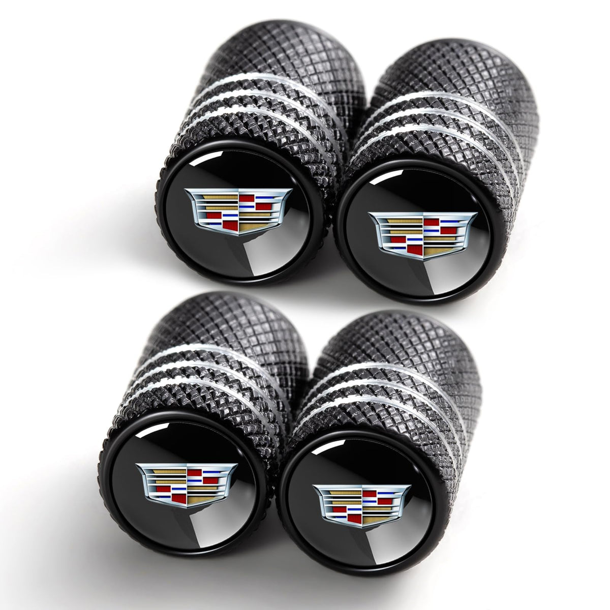 YUIQIEUY tire valve caps close-up with black anodized finish for durable style.