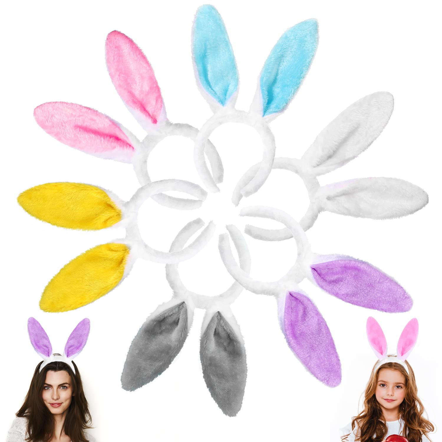 YUJUN bunny ears headband multi-color pack, perfect Easter party props and photos.