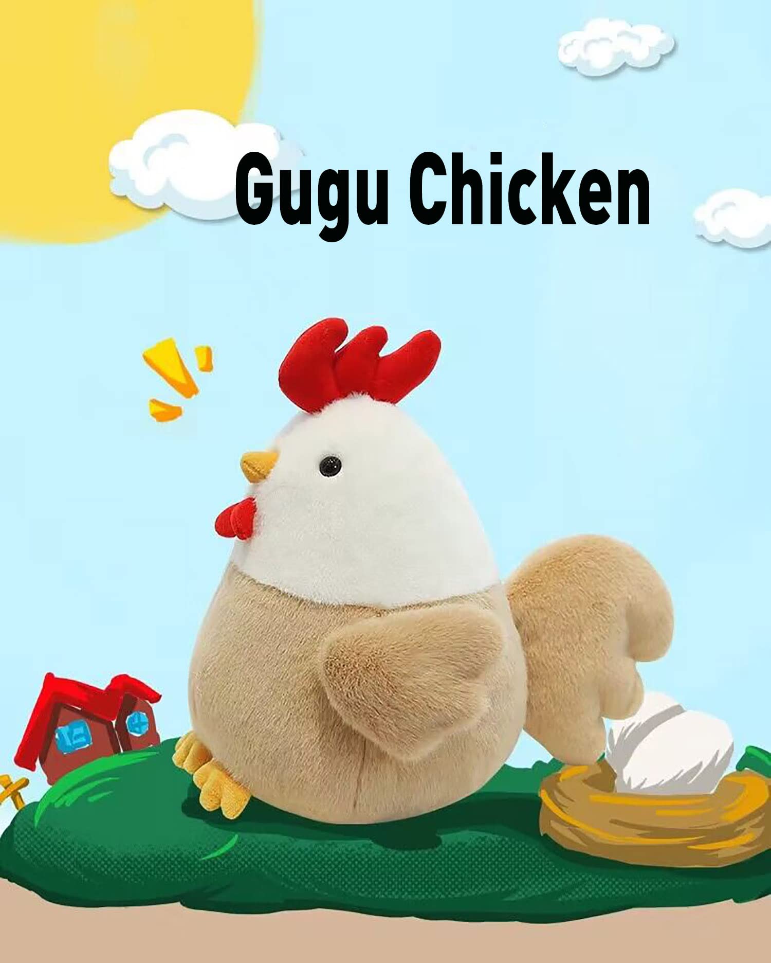 YUKOUQIAN chicken plush close-up shows durable stitching.