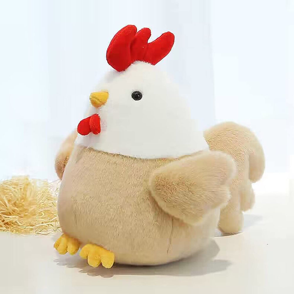 YUKOUQIAN chicken plush in soft fluffy fabric for cozy hugs.