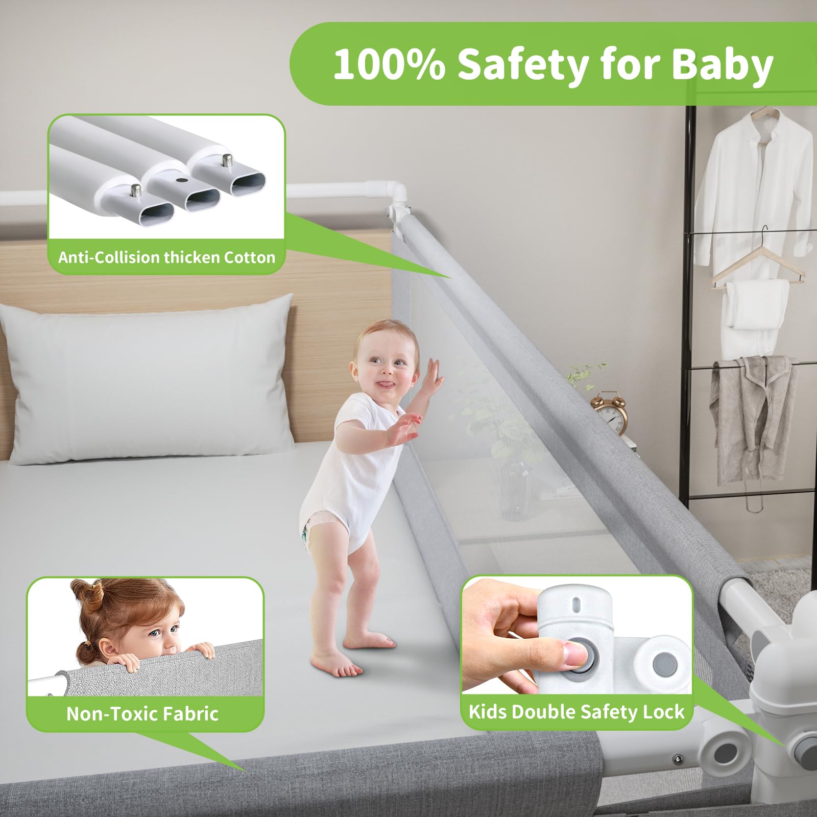 Space-saving design fits king-size beds without crowding the sleeping area.