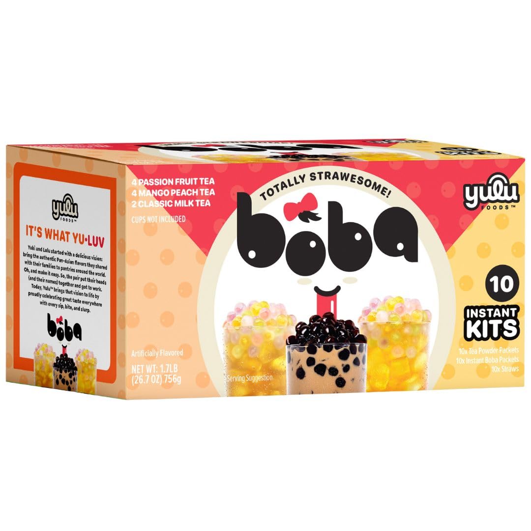 YULU FOODS boba bundle kit packaging showcasing a ready-to-serve tea gift box
