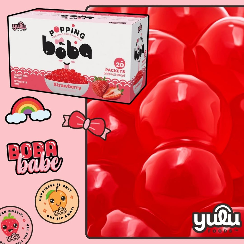 YULU FOODS strawberry popping boba pearls for family snack time.