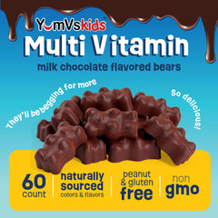 Close-up of YUM-V'S Chocolate Bears chewable bears melting in the mouth.