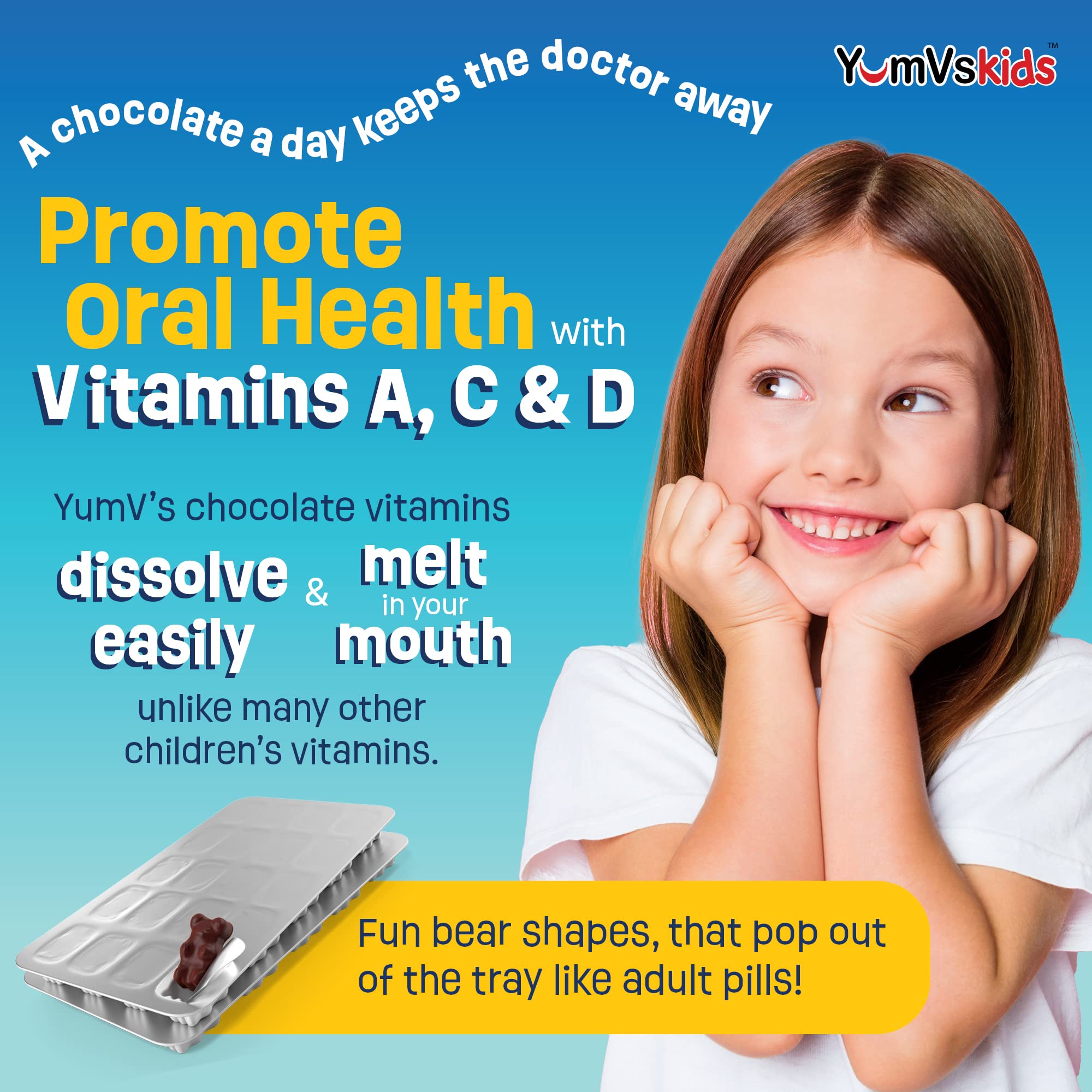 Label close-up highlighting vitamins and minerals in YUM-V'S bears.