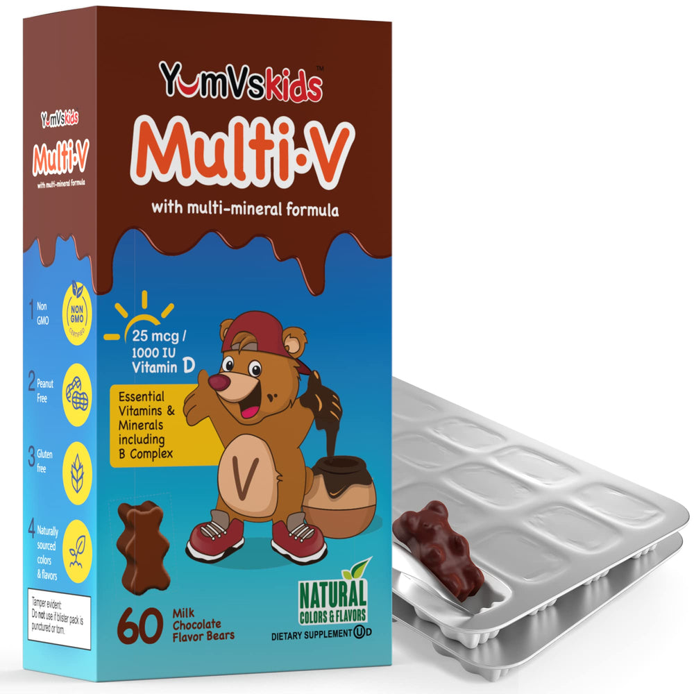 Ready-to-take YUM-V'S Chocolate Bears visually appealing to children during daily routine.