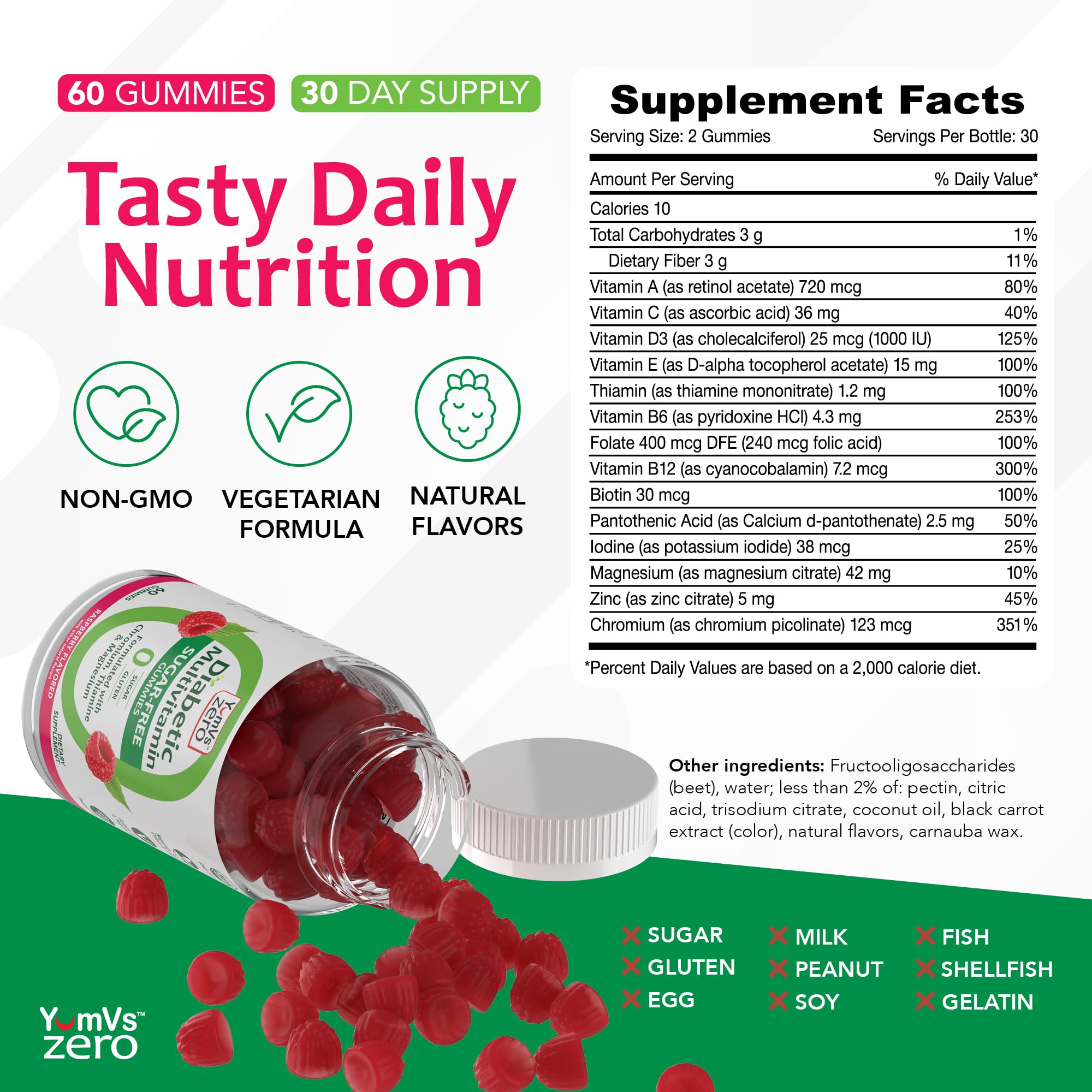 Zero sugar information on packaging highlights 0 sugars and 0 sugar alcohols.