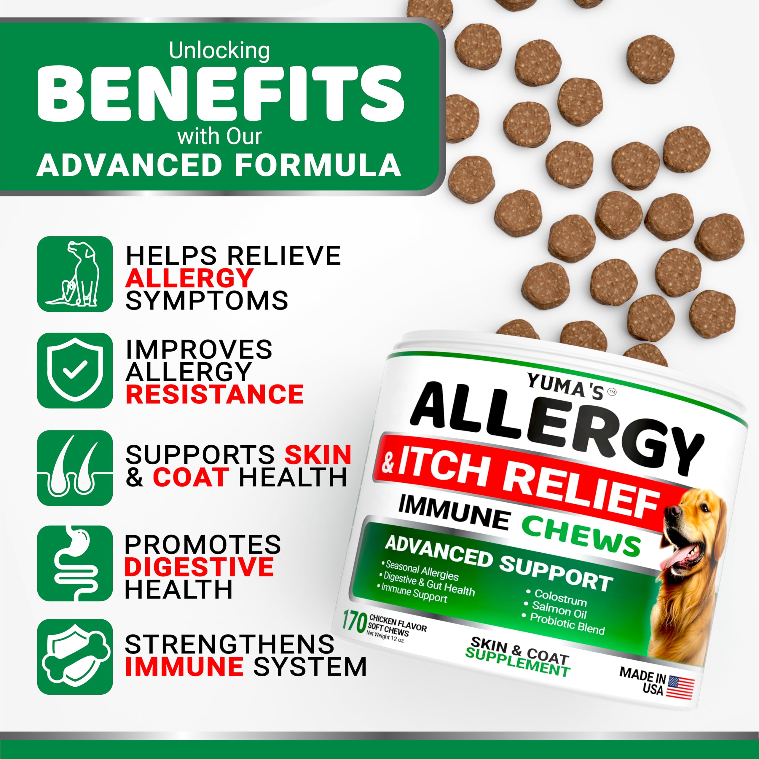 YUMA'S chews in packaging highlight omega-3 coat health benefits.