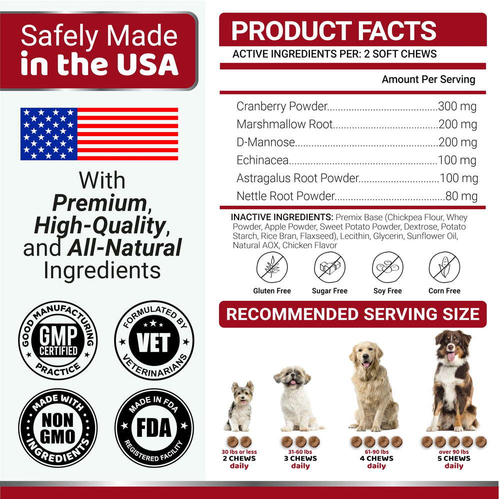YUMA'S Dog UTI Chews natural ingredients list on packaging.