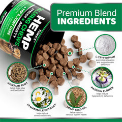 YUMA'S hemp calming chews closeup shows texture and ingredients.