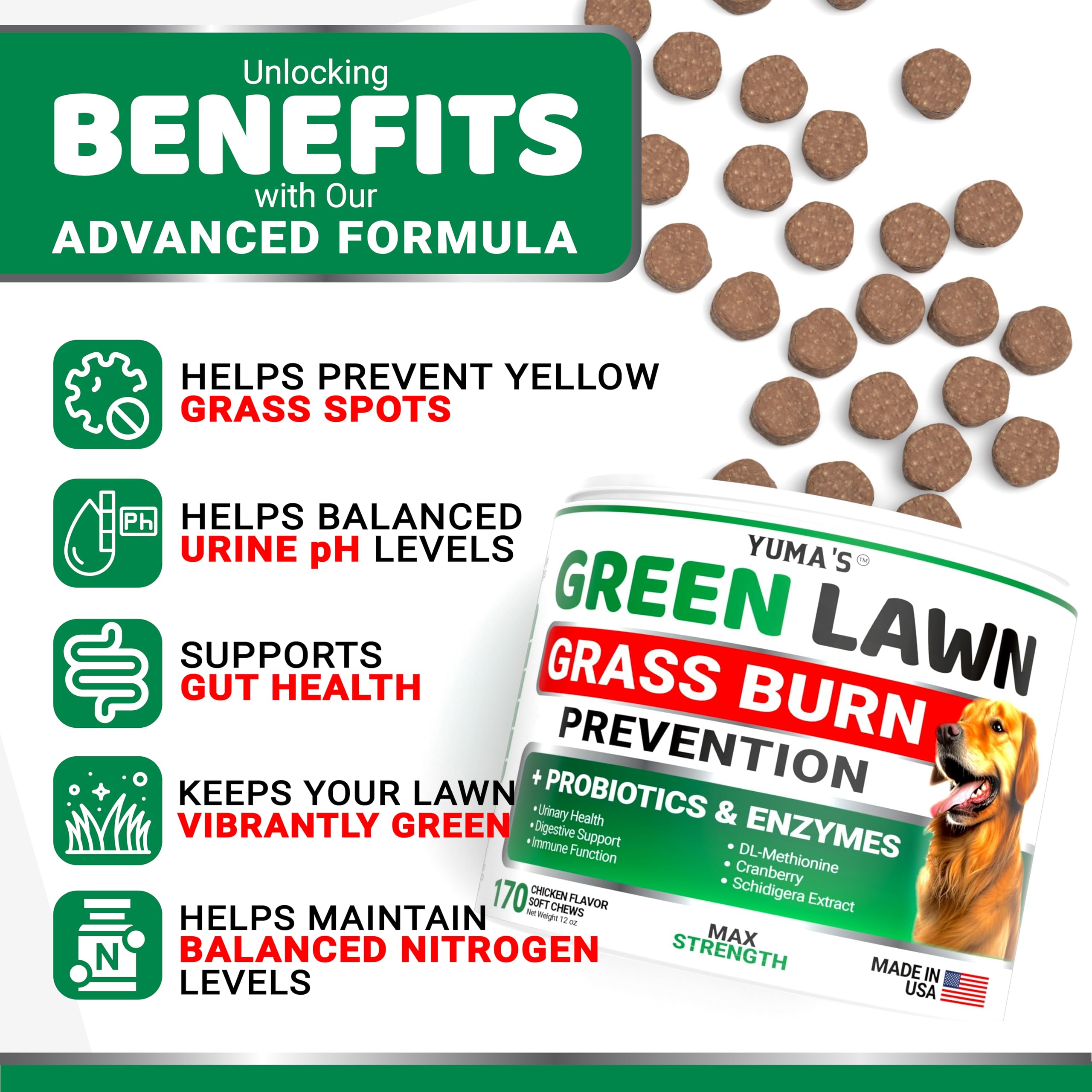 YUMA'S ingredients label showing probiotics and digestive enzymes.