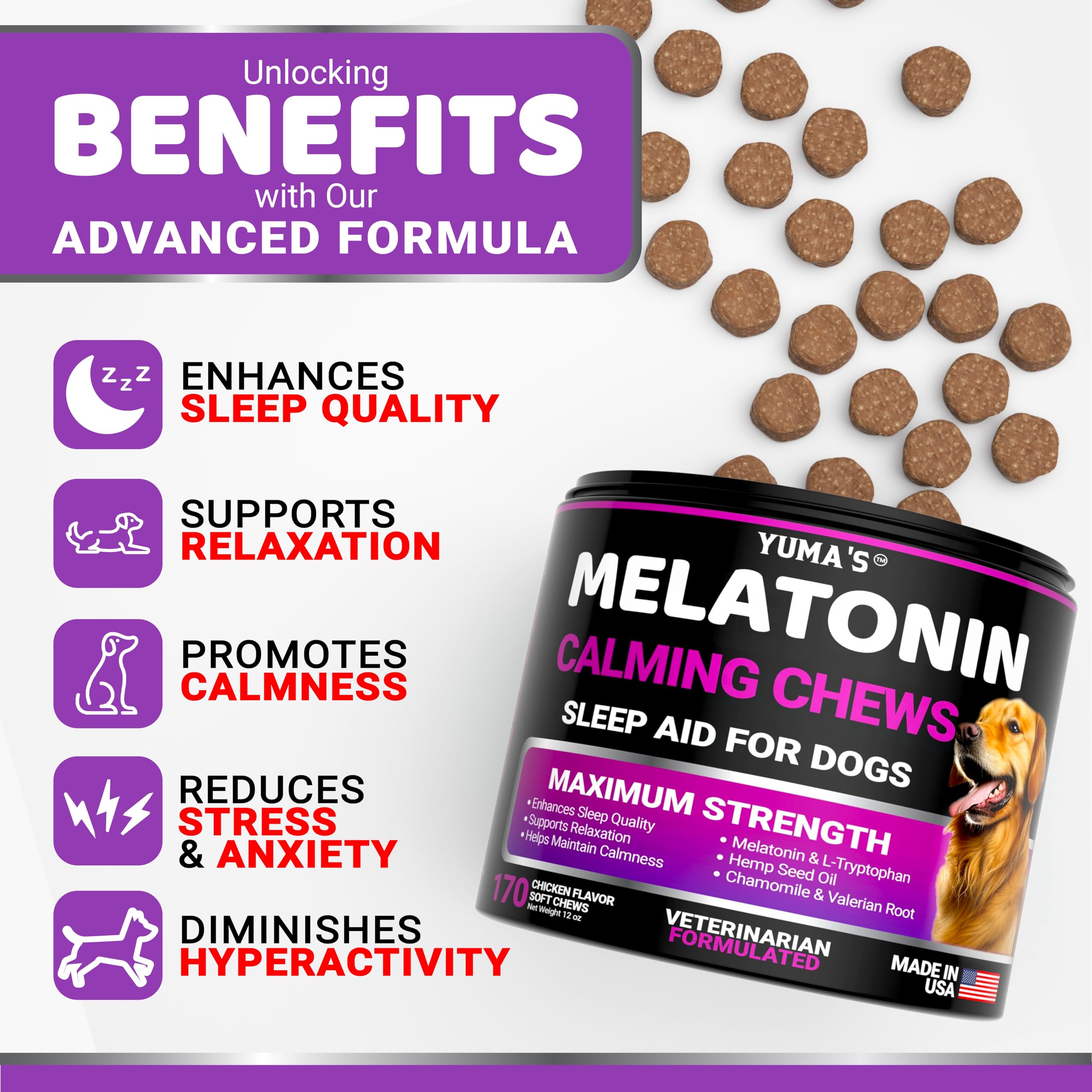 YUMA'S Melatonin Dogs Chews for puppies: calming aid during fireworks