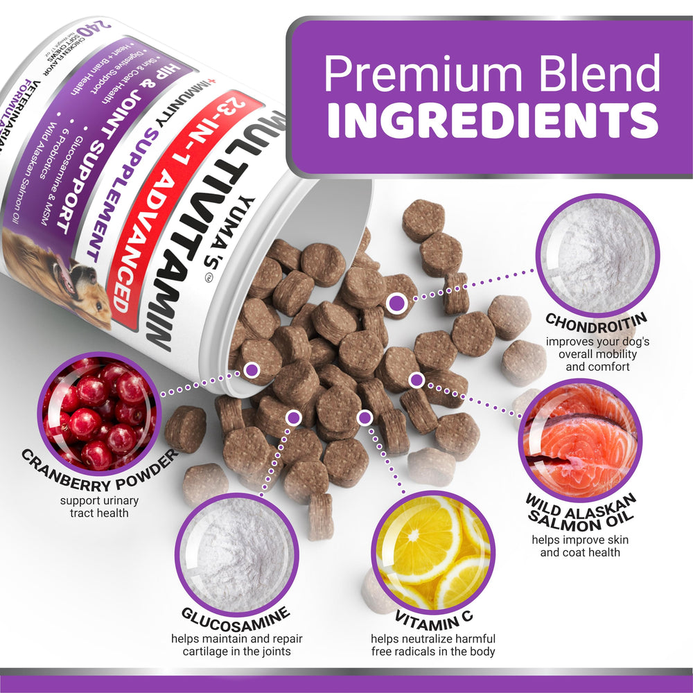 YUMA'S senior and puppy multivitamin chews closeup for all life stages.