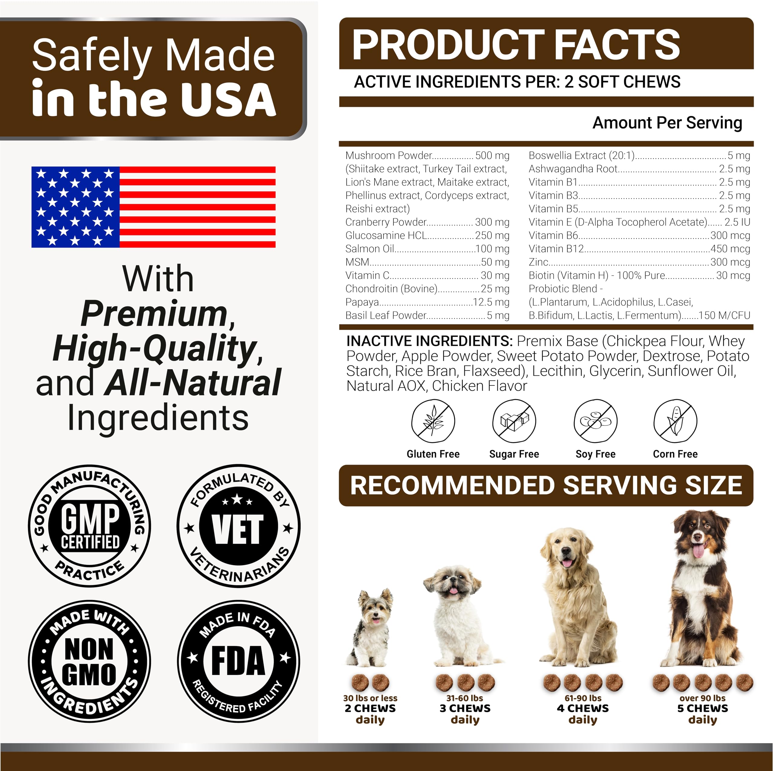 YUMA'S Turkey Tail for Dogs packaging label reflects USA-made formulation