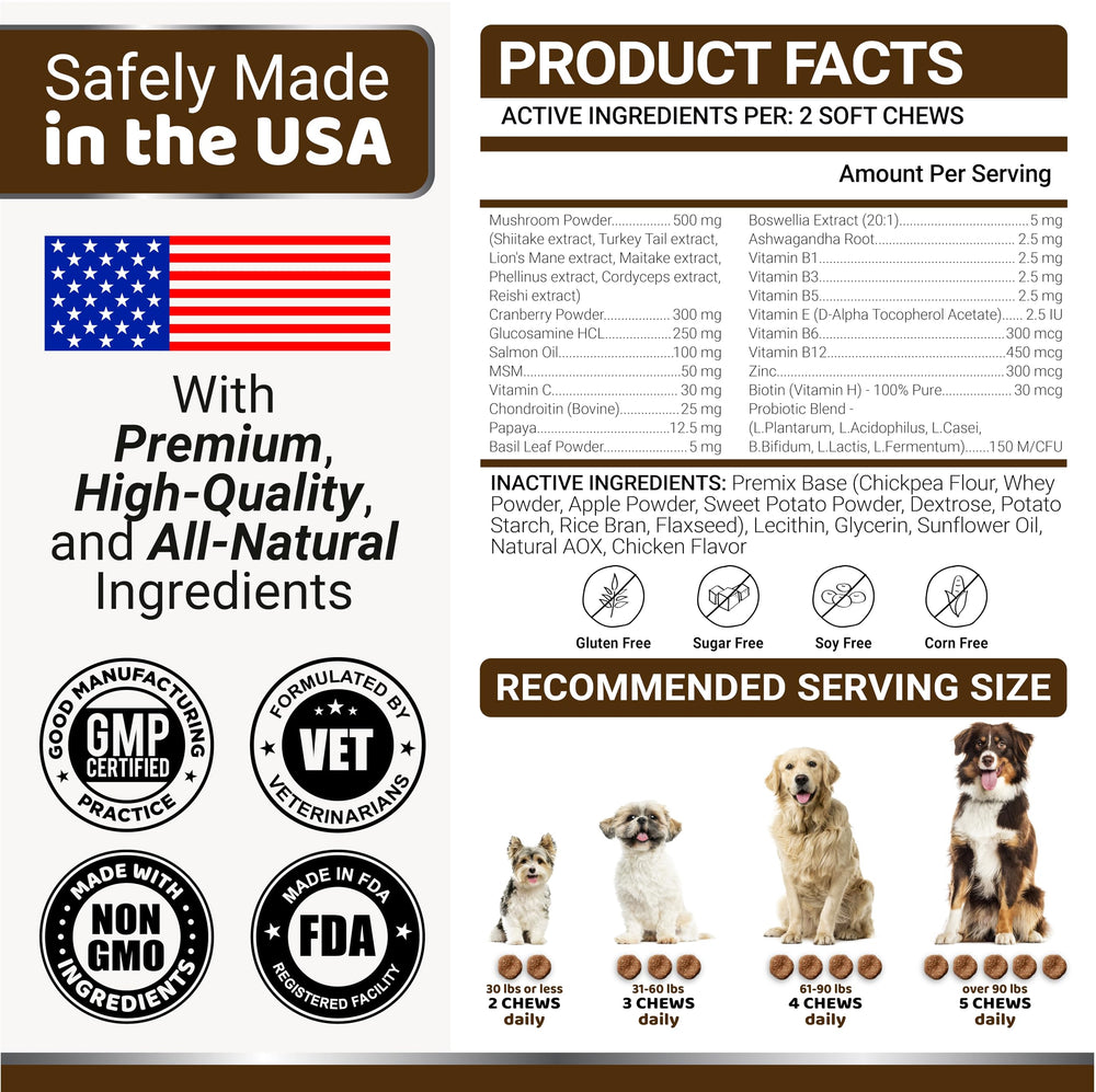 YUMA'S Turkey Tail for Dogs packaging label reflects USA-made formulation