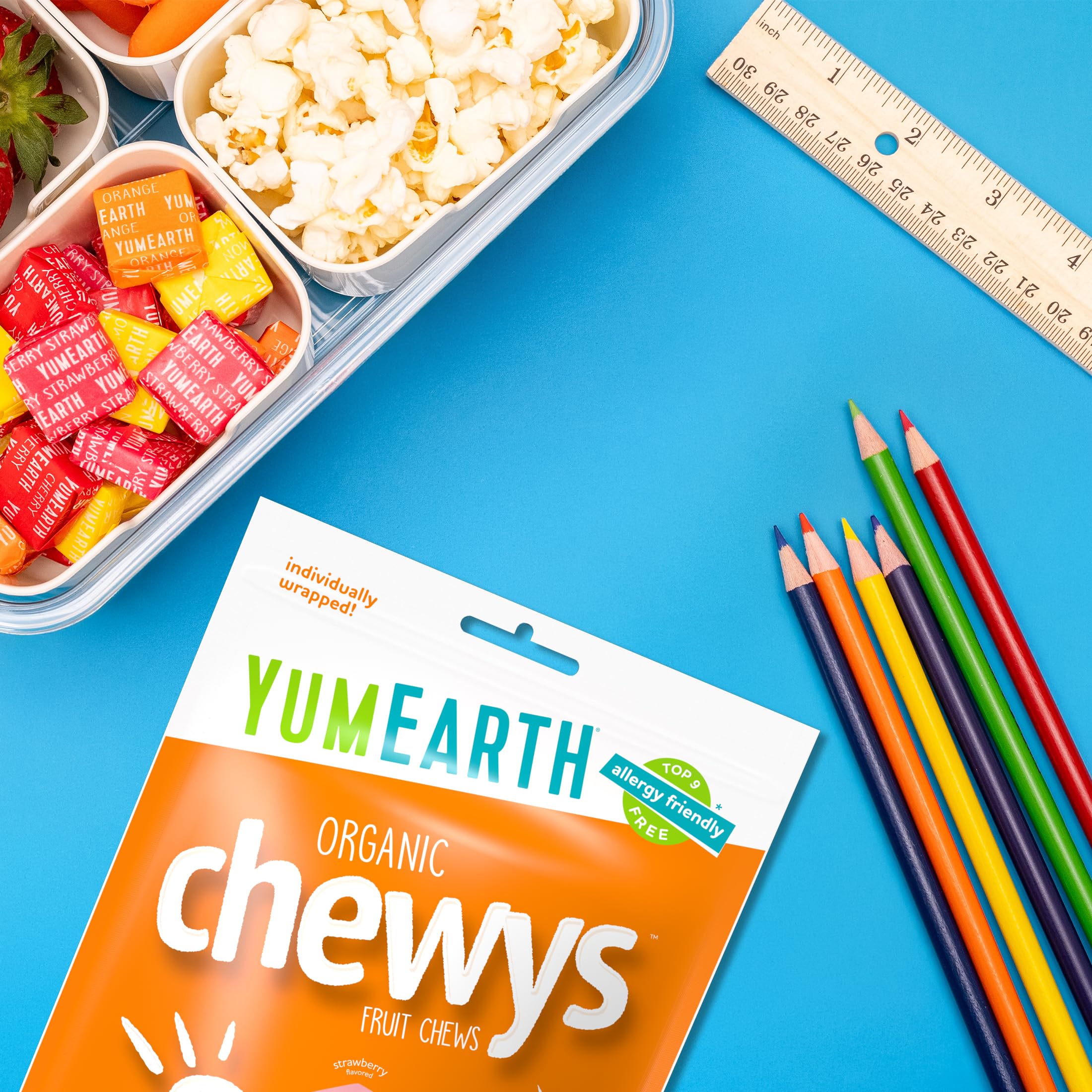 Individually wrapped YumEarth Chewys bites support portion-controlled snacking.