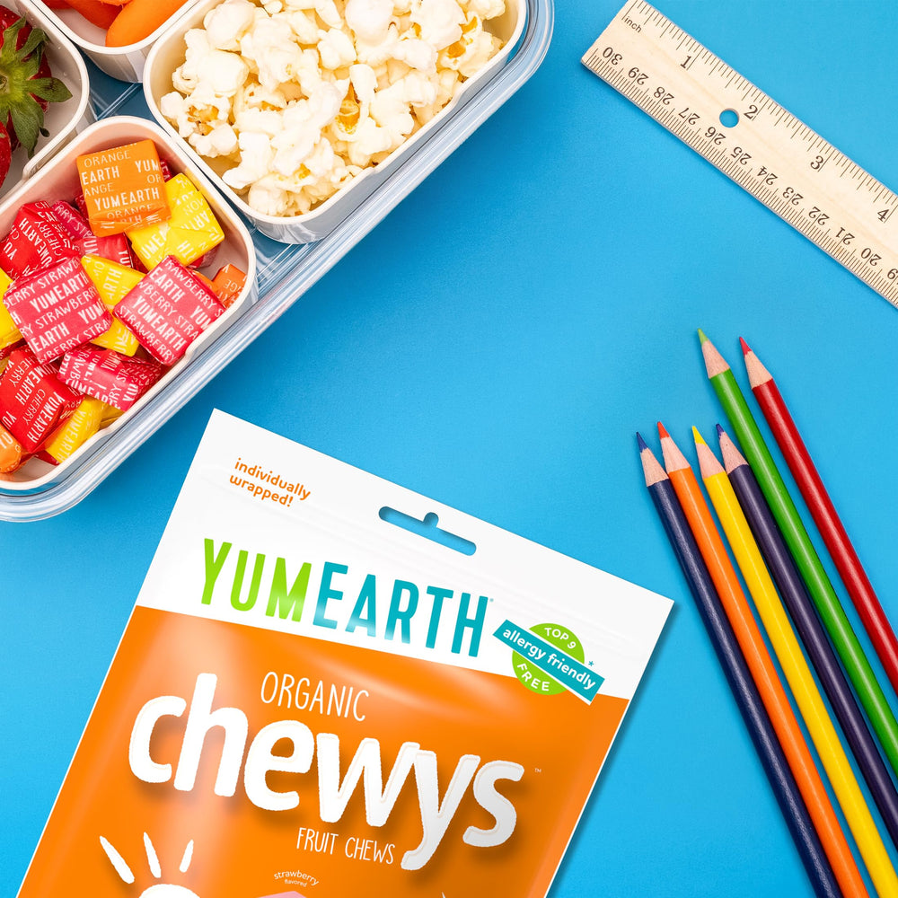 Individually wrapped YumEarth Chewys bites support portion-controlled snacking.