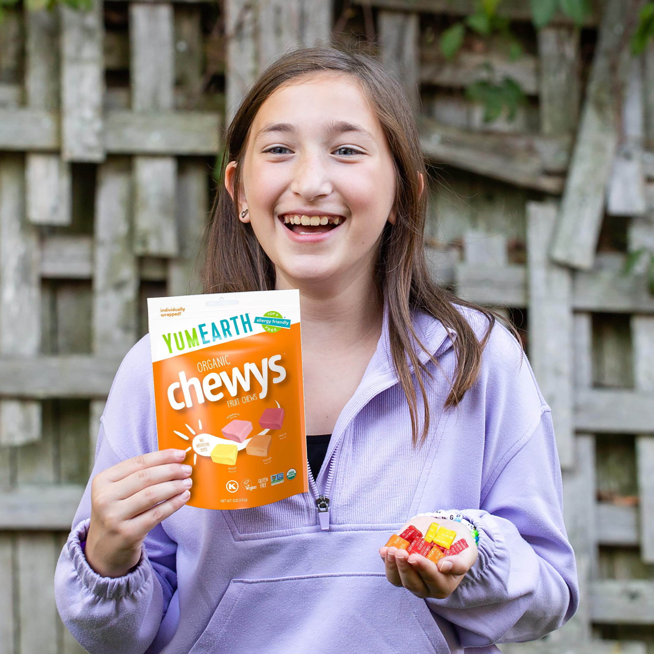 YumEarth Chewys individually-wrapped candies, perfect for portion-controlled snacking and bag pockets.