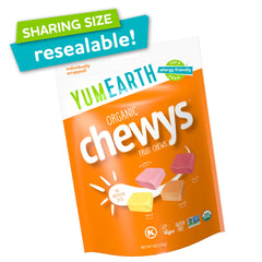 YumEarth Chewys lemon-wrapped candies, vibrant fruit flavor with no artificial dyes.