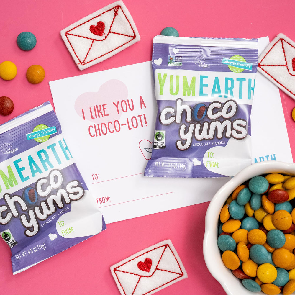 Allergen-free YumEarth Choco Yums, suitable for sensitive snacking.