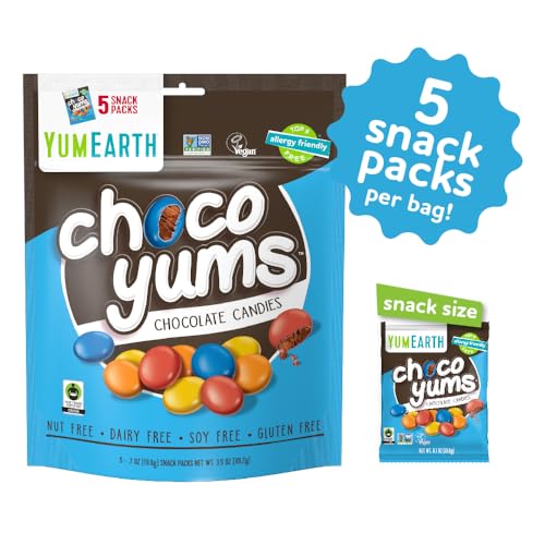 YumEarth Choco Yums label shows USDA Organic and Non-GMO certification.