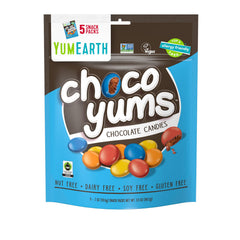 YumEarth Choco Yums pack side view showing five convenient snack portions for on-the-go.