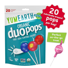 YumEarth Duo Pops pack view, 20-count box for easy sharing.