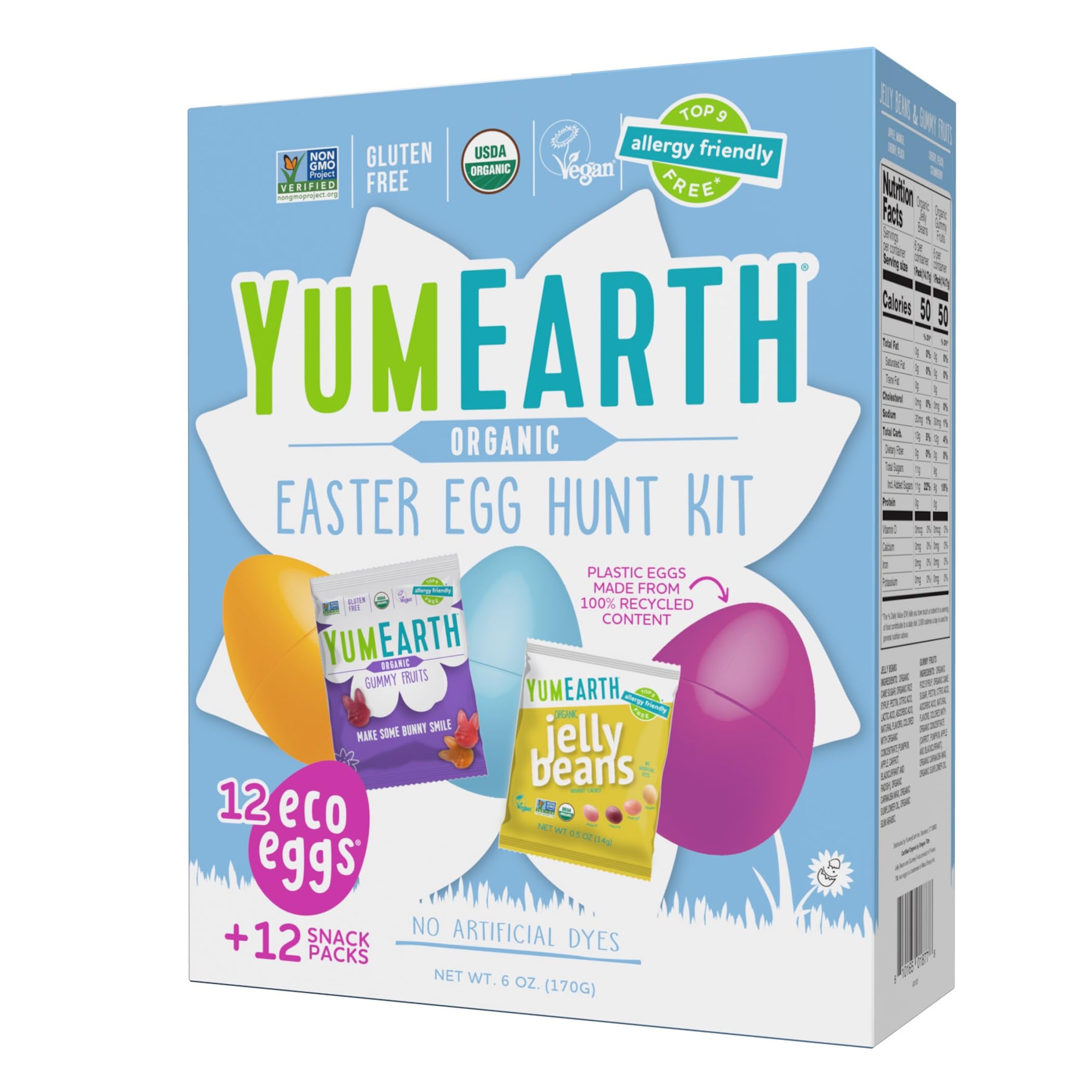 YumEarth Easter Egg Hunt Kit 12 eggs arranged for an allergy-friendly hunt and easy gifting