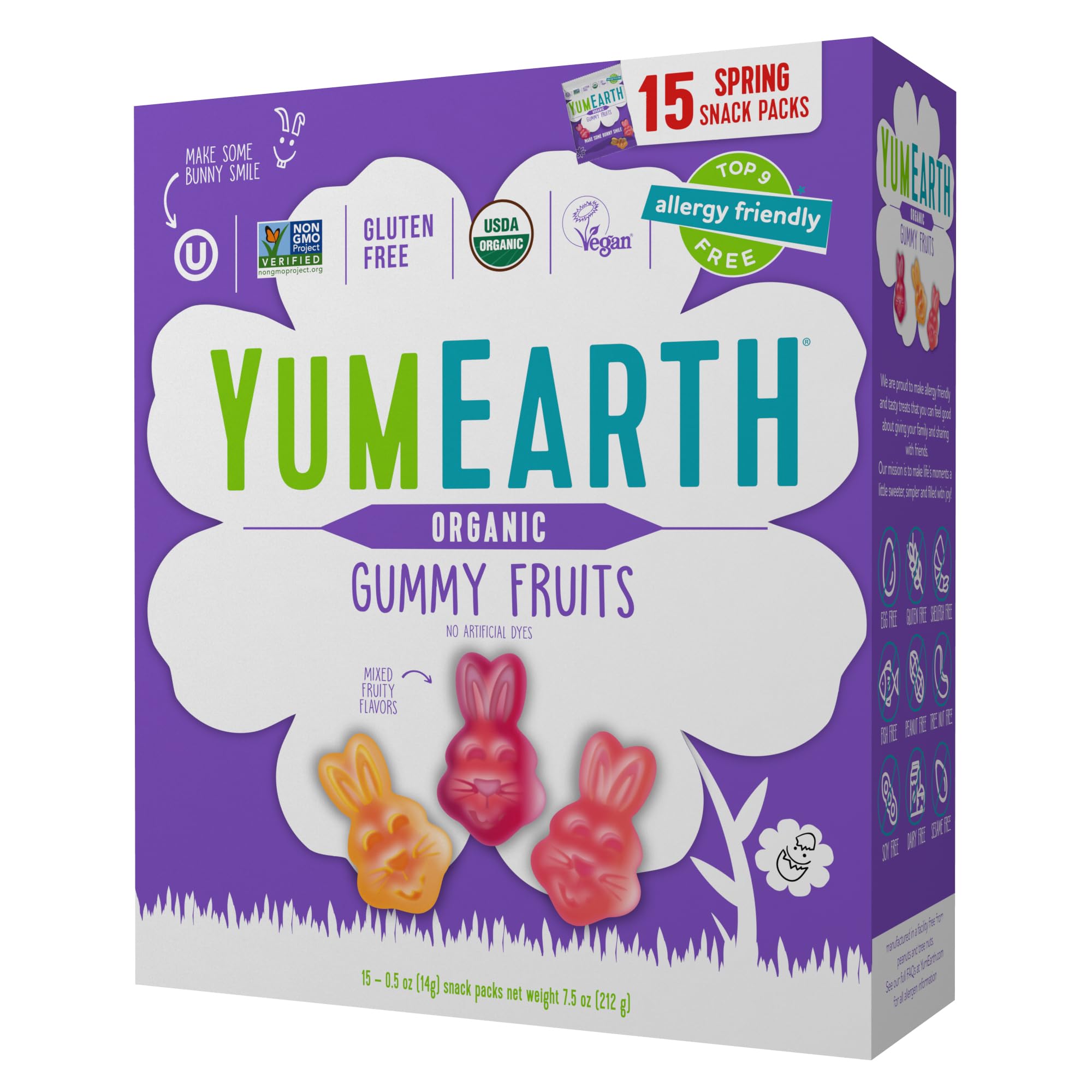 YumEarth Easter Gummy Fruits box packaging with allergy-friendly candy.