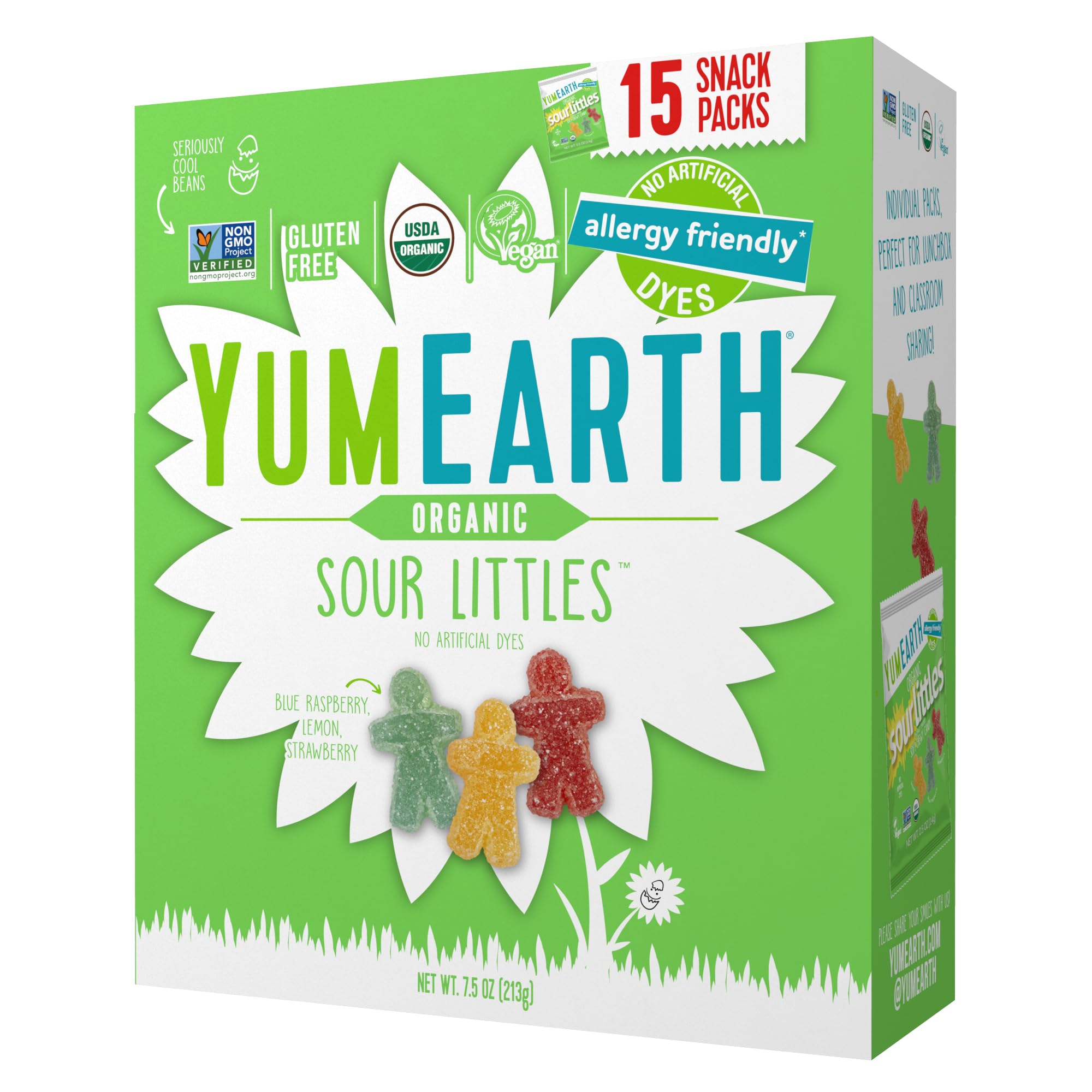 YumEarth Easter Sour Littles trio flavors in packets, great for lunchboxes.