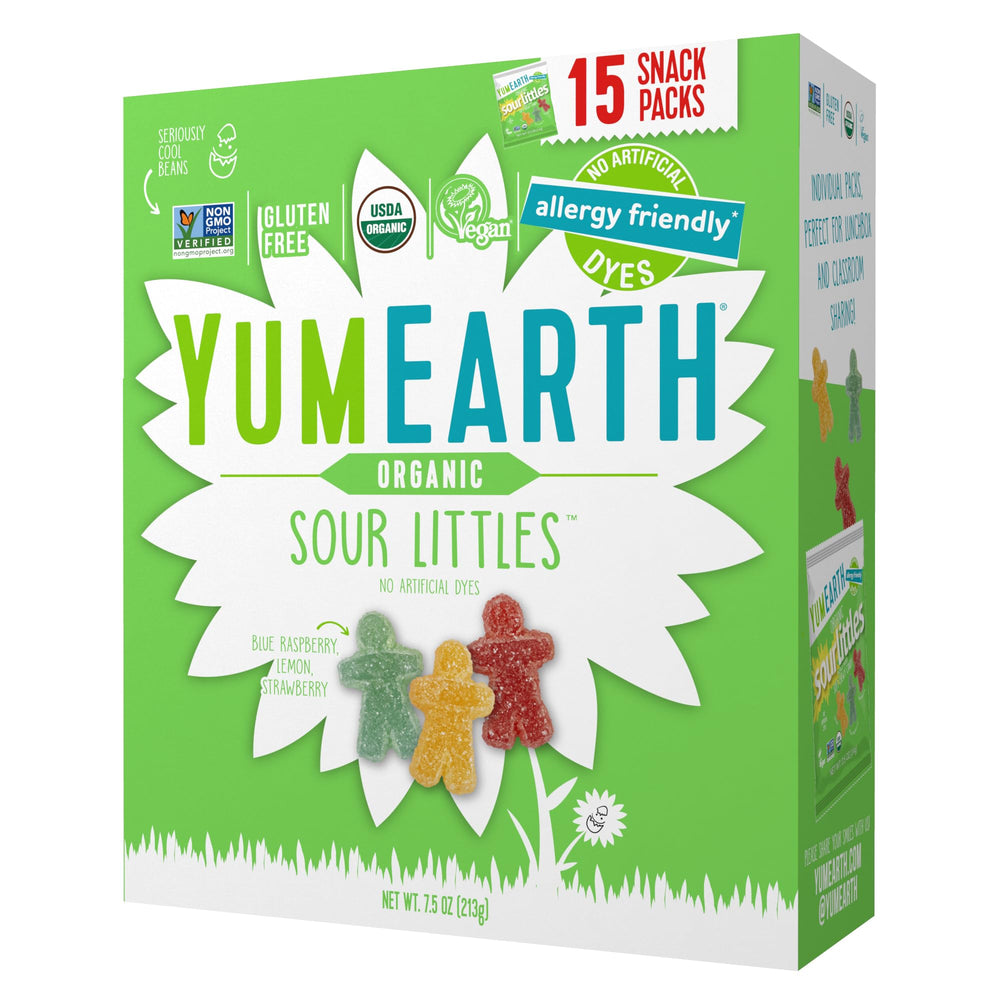 YumEarth Easter Sour Littles trio flavors in packets, great for lunchboxes.