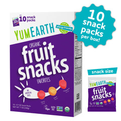 YumEarth organic fruit snacks packaging with real fruit juice coloring.