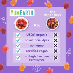YumEarth no artificial dyes badge highlights natural color.