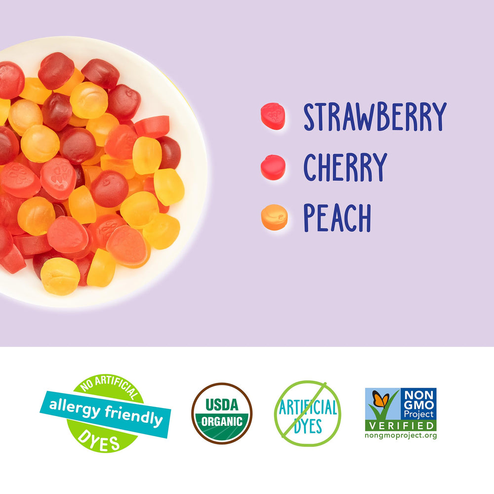 YumEarth no artificial dyes, colors from real fruit and vegetable juices.