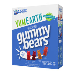 YumEarth Organic Gummy Bears front pack for quick kid friendly snacking