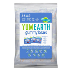 YumEarth Organic Gummy Bears packaging shows convenient grab-and-go snack packs
