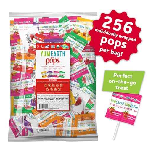 YumEarth Organic Pops eight-fruit flavors close-up, colorful lunchbox treat