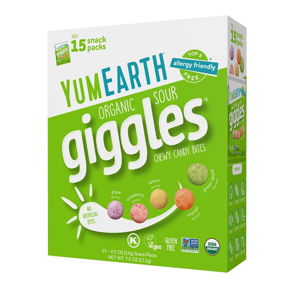 YumEarth Sour Giggles box front with vibrant packaging, ideal for lunchboxes.