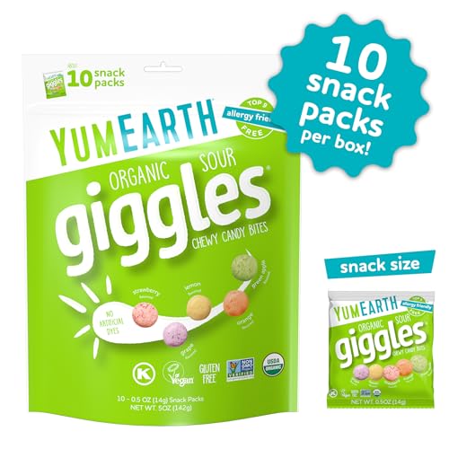 YumEarth Sour Giggles lemon candy, tangy bite with no artificial dyes.
