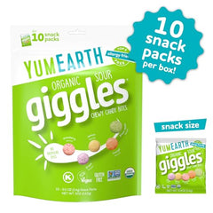 YumEarth Sour Giggles lemon candy, tangy bite with no artificial dyes.