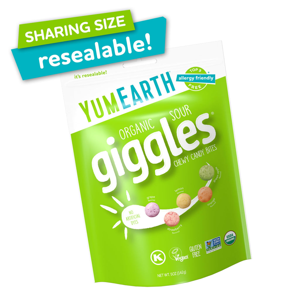 YumEarth vegan-certified logo on the package signaling allergy-friendly candy