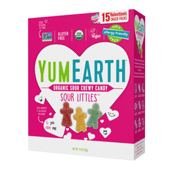 YumEarth Sour Littles packaging displaying allergen-free labeling for easy lunchbox snacks.