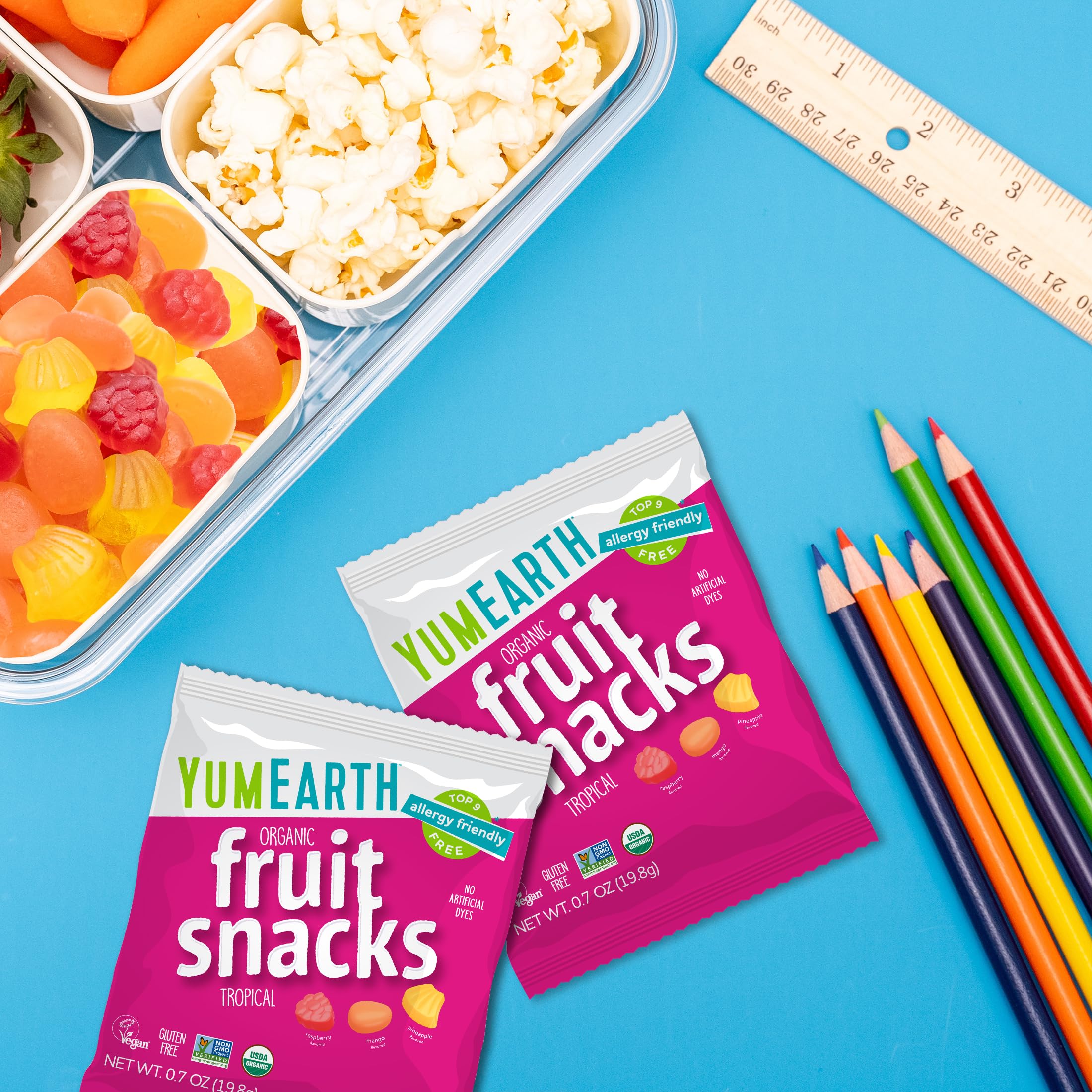 Allergen-free YumEarth snacks, gluten-free and non-GMO.