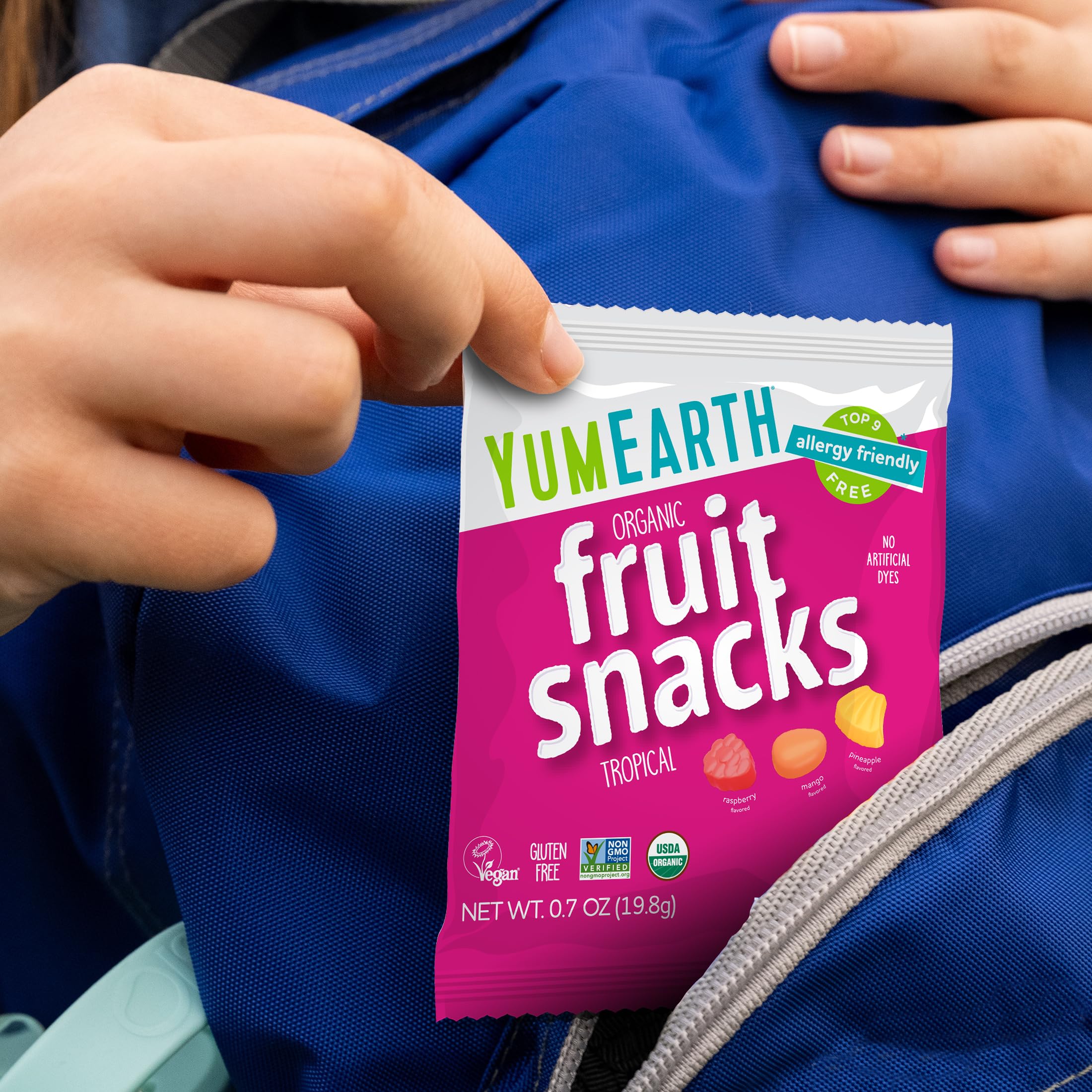 Real fruit juice colors in YumEarth snacks, no artificial dyes.
