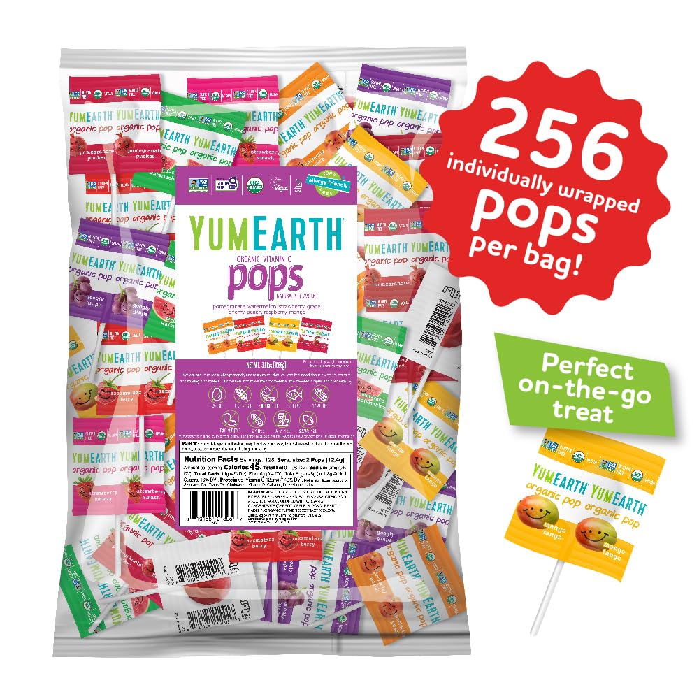 YumEarth Vitamin C Pops 8-flavor display for snack time.